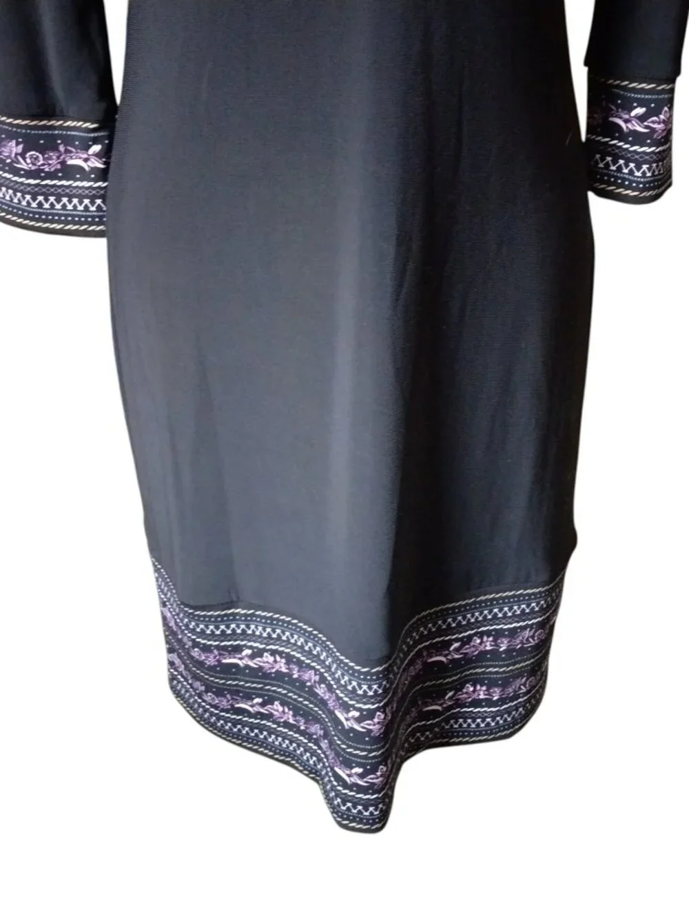 White House Black Market Black Beaded Neckline XS 3/4 Sleeve Dress Office Boho